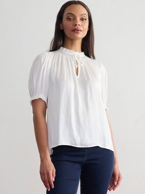 Margaret O’Leary Women’s White Smock Neck Blouse Size Medium